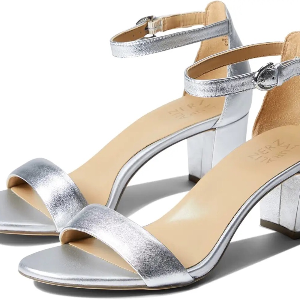 Naturalizer Vera Silver Heels with Open Toe and Adjustable Ankle Strap, NWOT